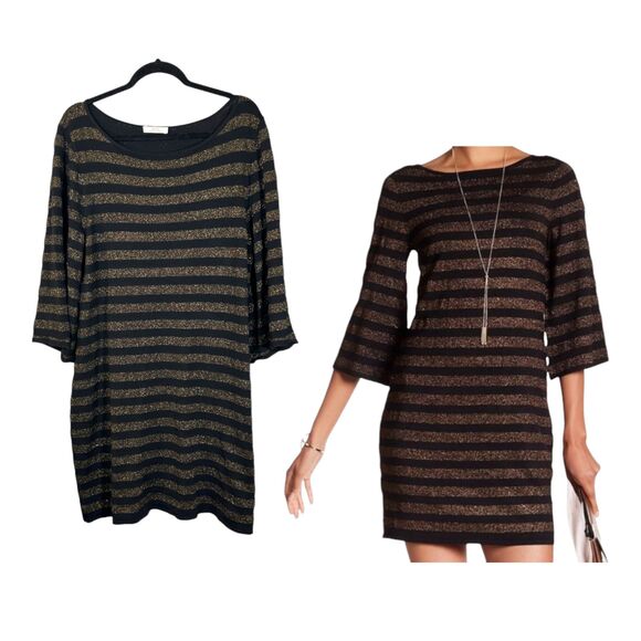 Trina Turk Metallic Striped Flare Sleeve Dress Women's Size XL - Picture 1 of 10
